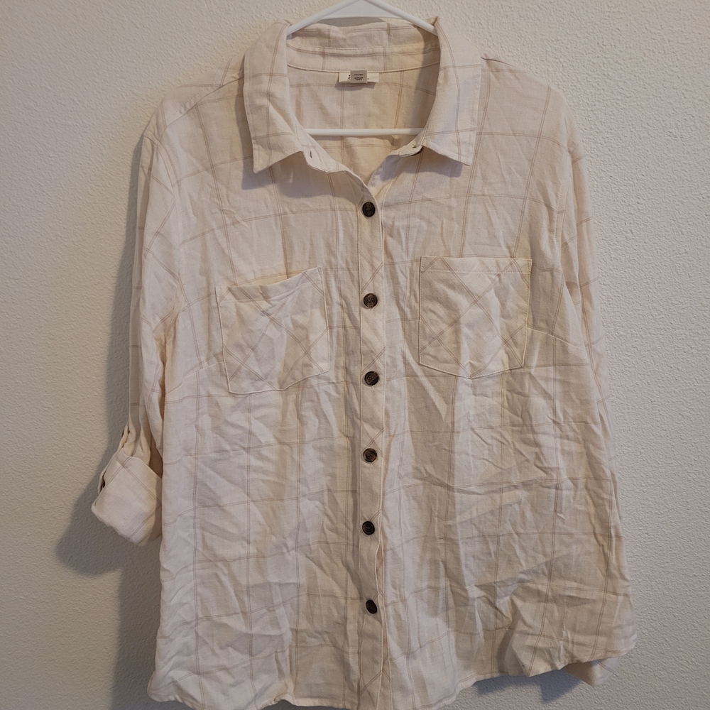 a.n.a Women's Cream Button-Down Shirt #259